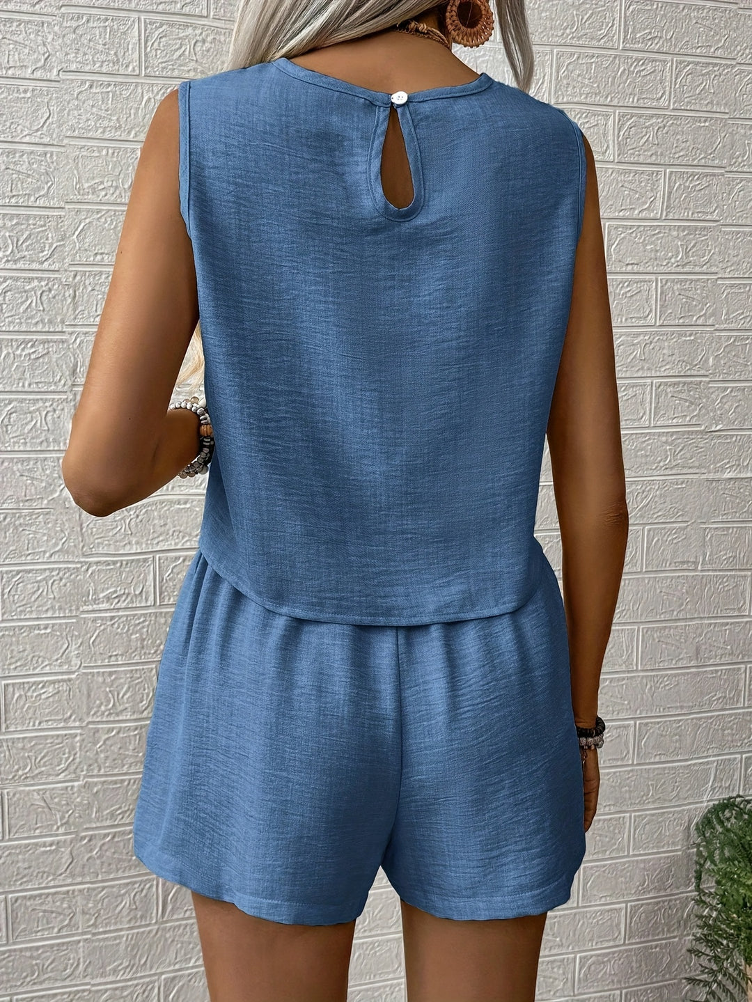 Women's Solid Color Tank Top And Shorts Set