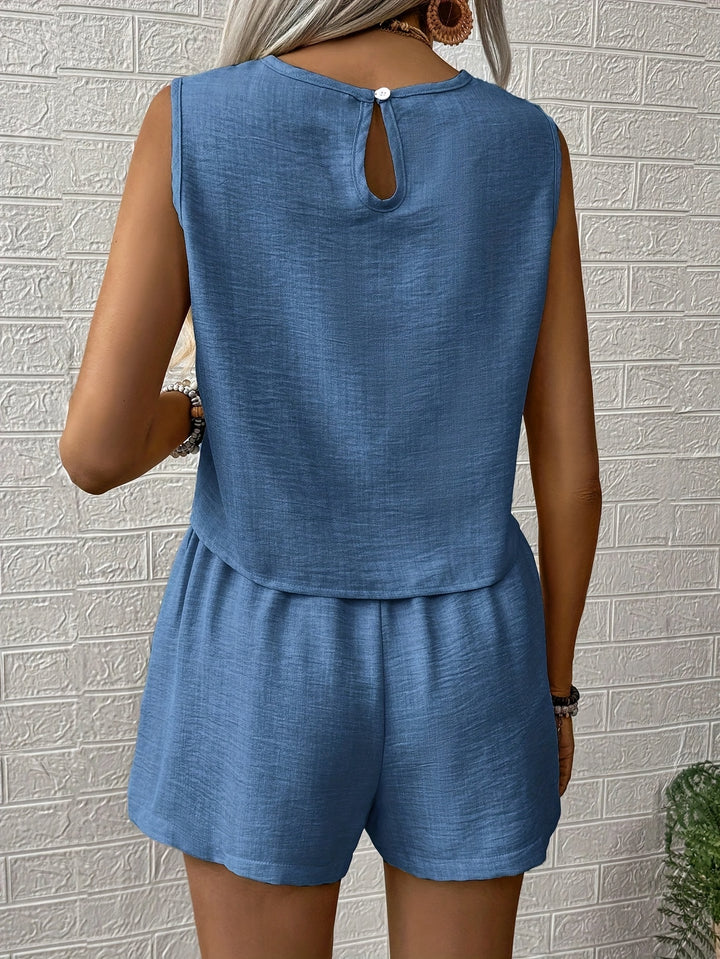 Women's Solid Color Tank Top And Shorts Set