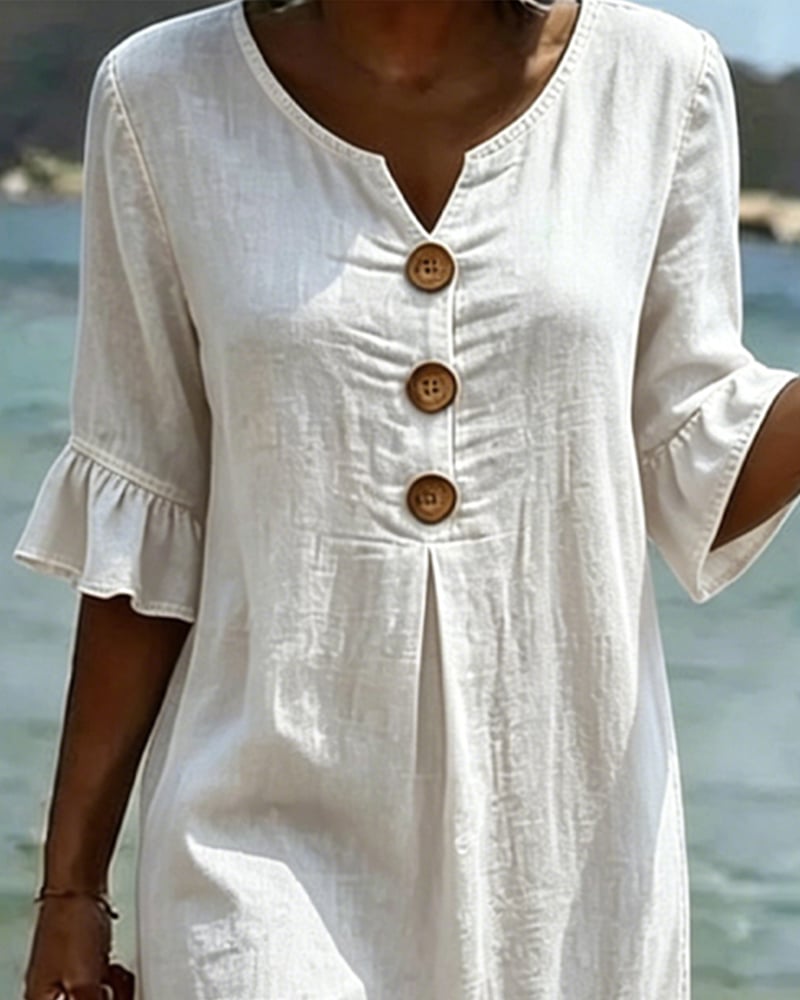 Aislinn | Denim Ruffle Sleeve A-Line Dress