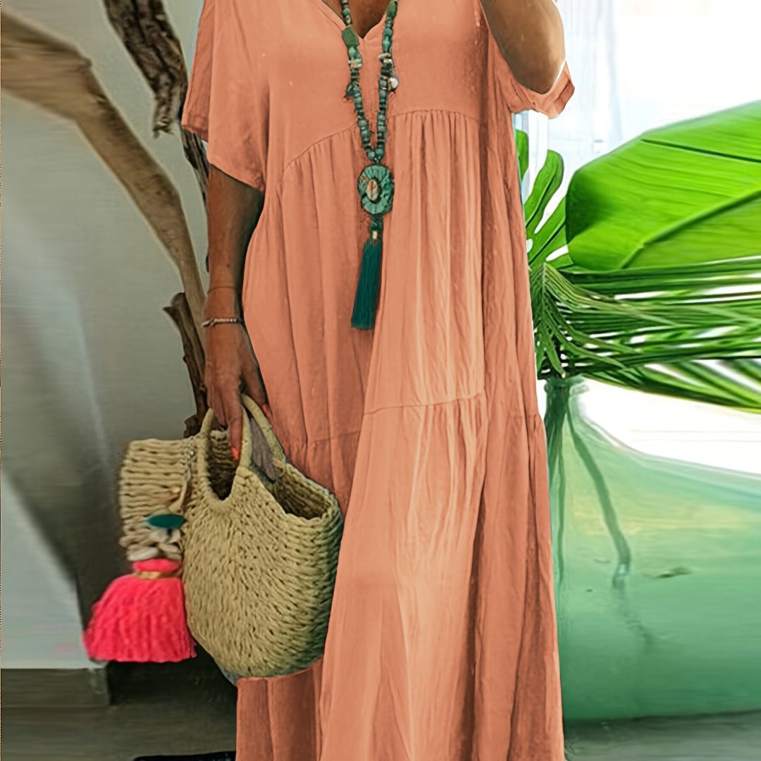 Women's Plus Size A-Line Pleated Short Sleeve Dress
