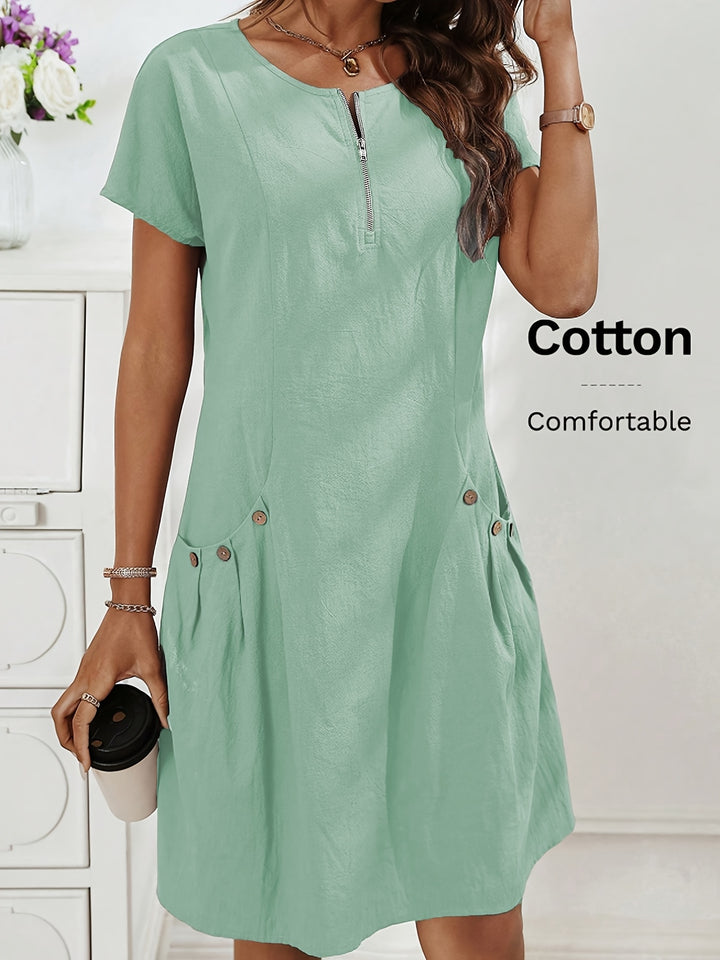 Women's Zipper Double-Pocket Summer Casual Dress