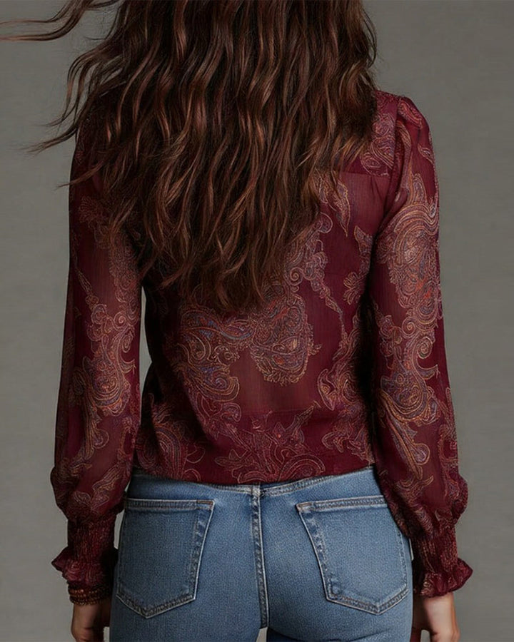Retro Ruffle Demi-Zip Blouse