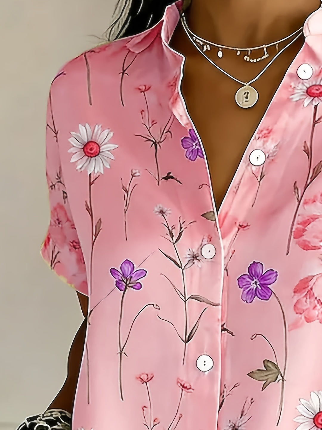 Women's Button-Up Short Sleeve Printed Shirt