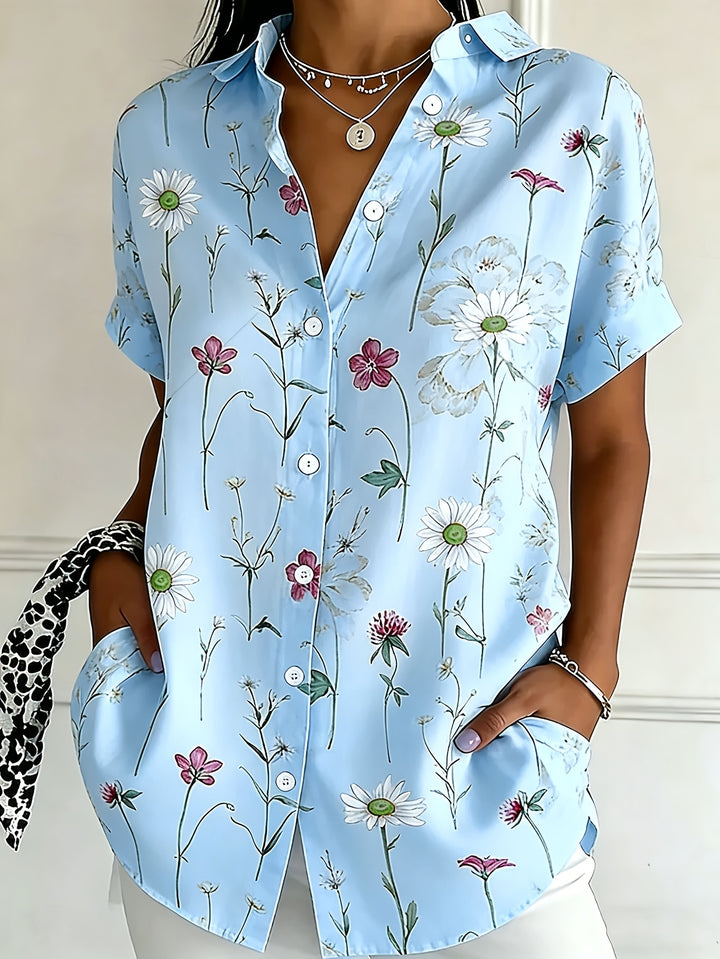 Women's Button-Up Short Sleeve Printed Shirt