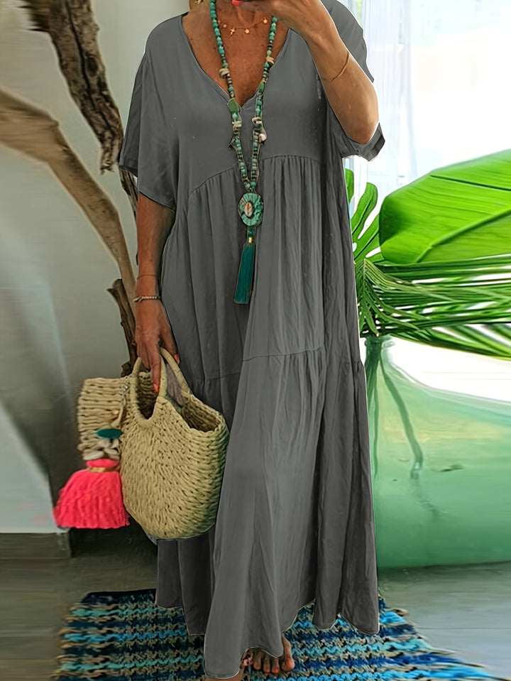 Women's Plus Size A-Line Pleated Short Sleeve Dress