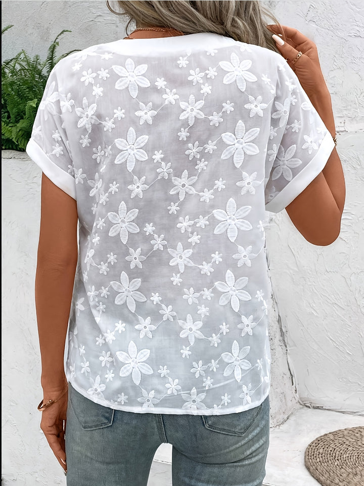Women's Summer Floral Pattern V-Neck Batwing Sleeve Top
