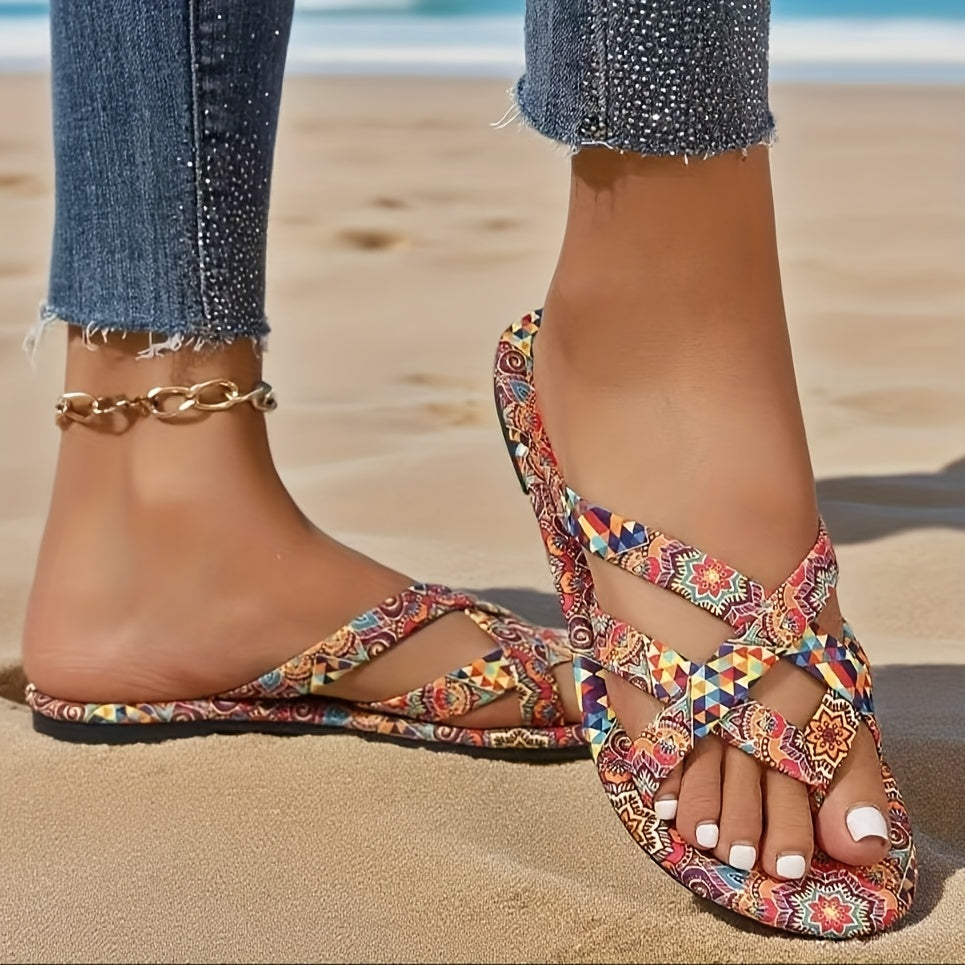 Women's Casual Round-Toe Bohemian Floral Print Sandals