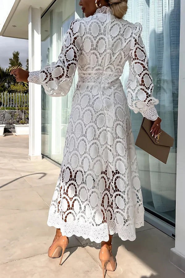 Francisca | Lace Lantern Sleeve Party Midi Dress