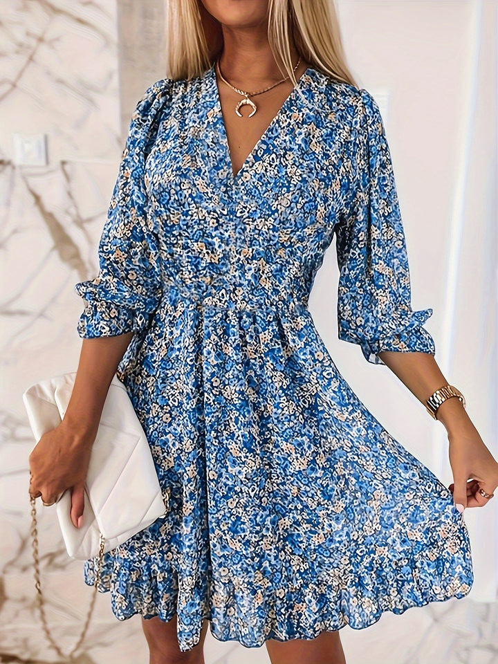 Women's Bohemian Print Short-Sleeved Floral Dress