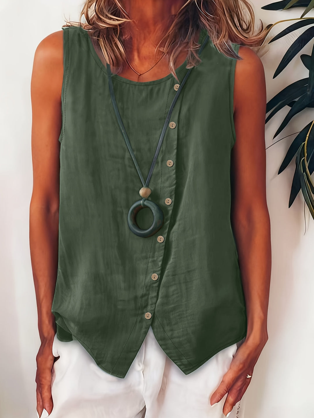 Women's Sleeveless Button-Down Sleeveless Vest Top
