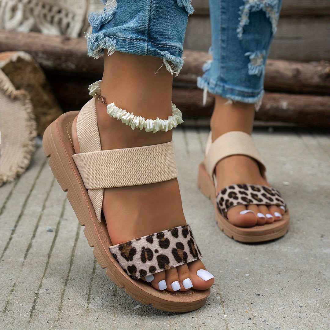Women's Leopard Print Patchwork Flat Sandals