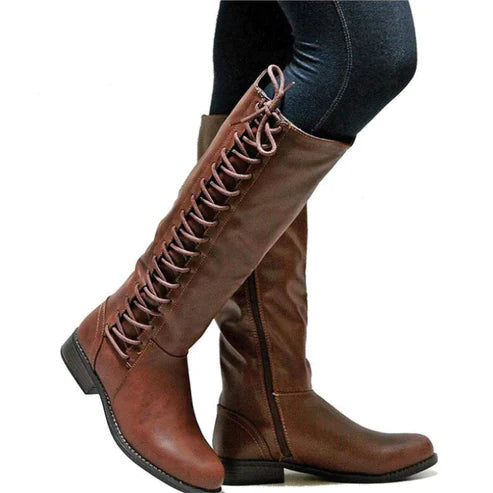 Women's long lace-up boots for autumn and winter