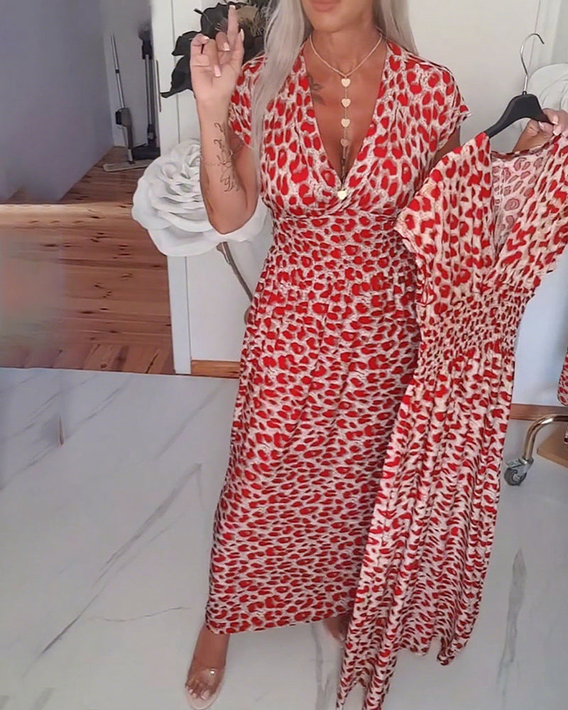 Women's Printed V-Neck Leopard Print Maxi Dress