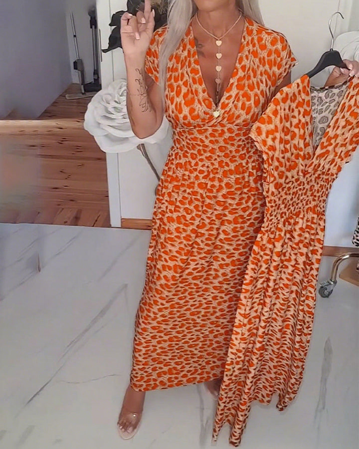 Women's Printed V-Neck Leopard Print Maxi Dress