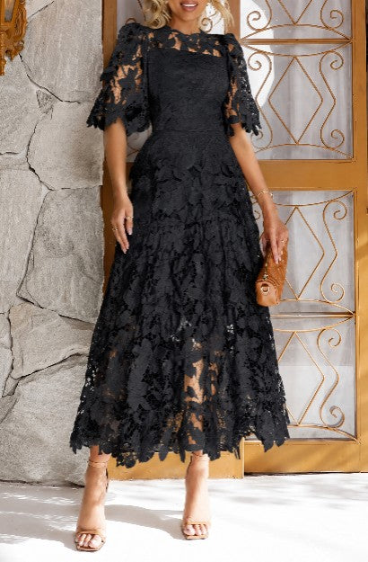 Women's Lantern Sleeve Stylish A-Line Midi Dress