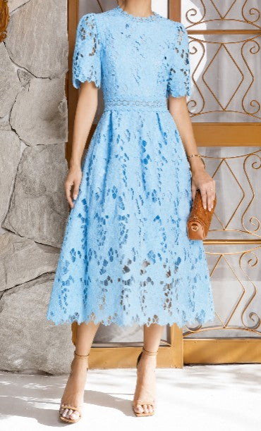 Women's Lantern Sleeve Stylish A-Line Midi Dress