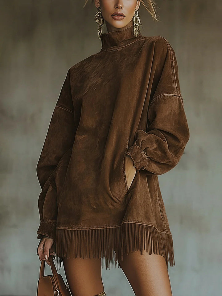 Lila | Women's Faux Suede High-Neck Fringe Dress