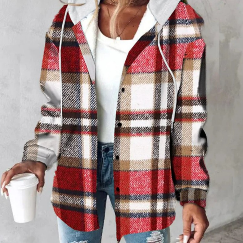 Women's Lightweight Plaid Jacket with Hood