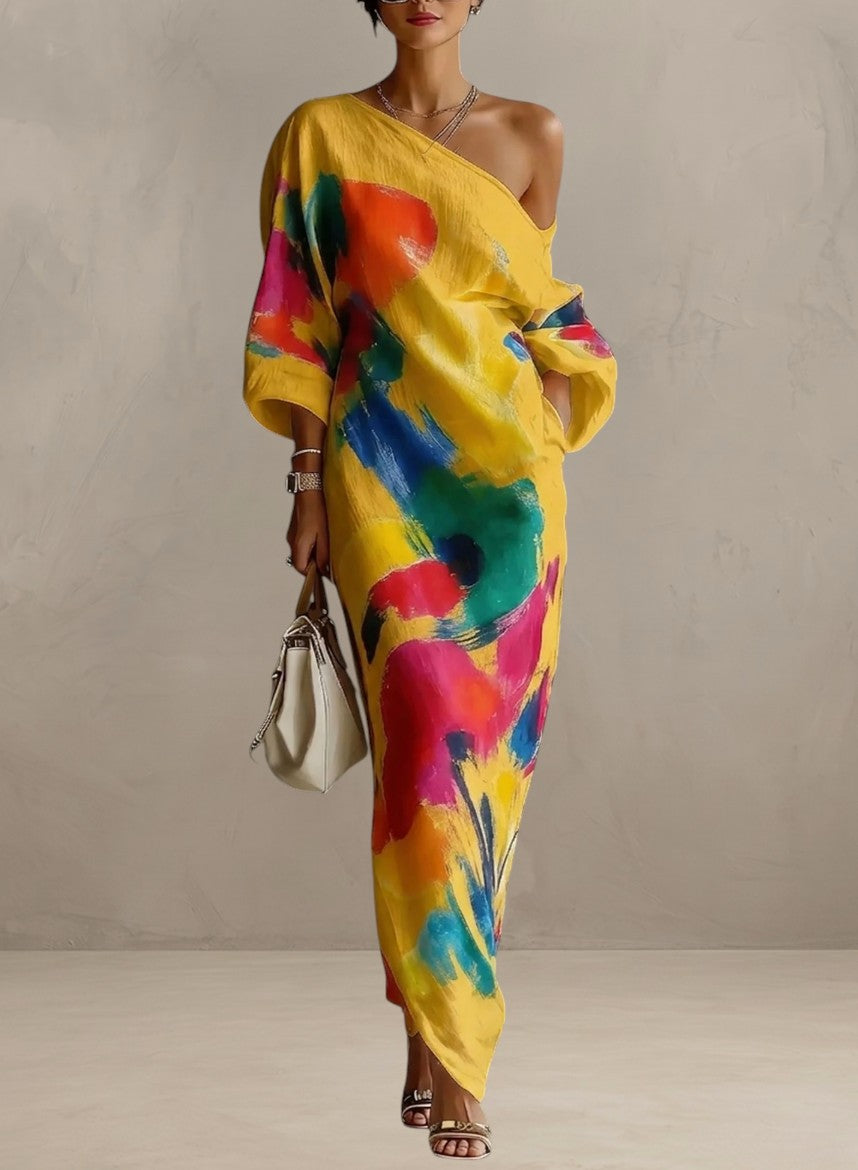 Women's One Shoulder Artistic Maxi Dress
