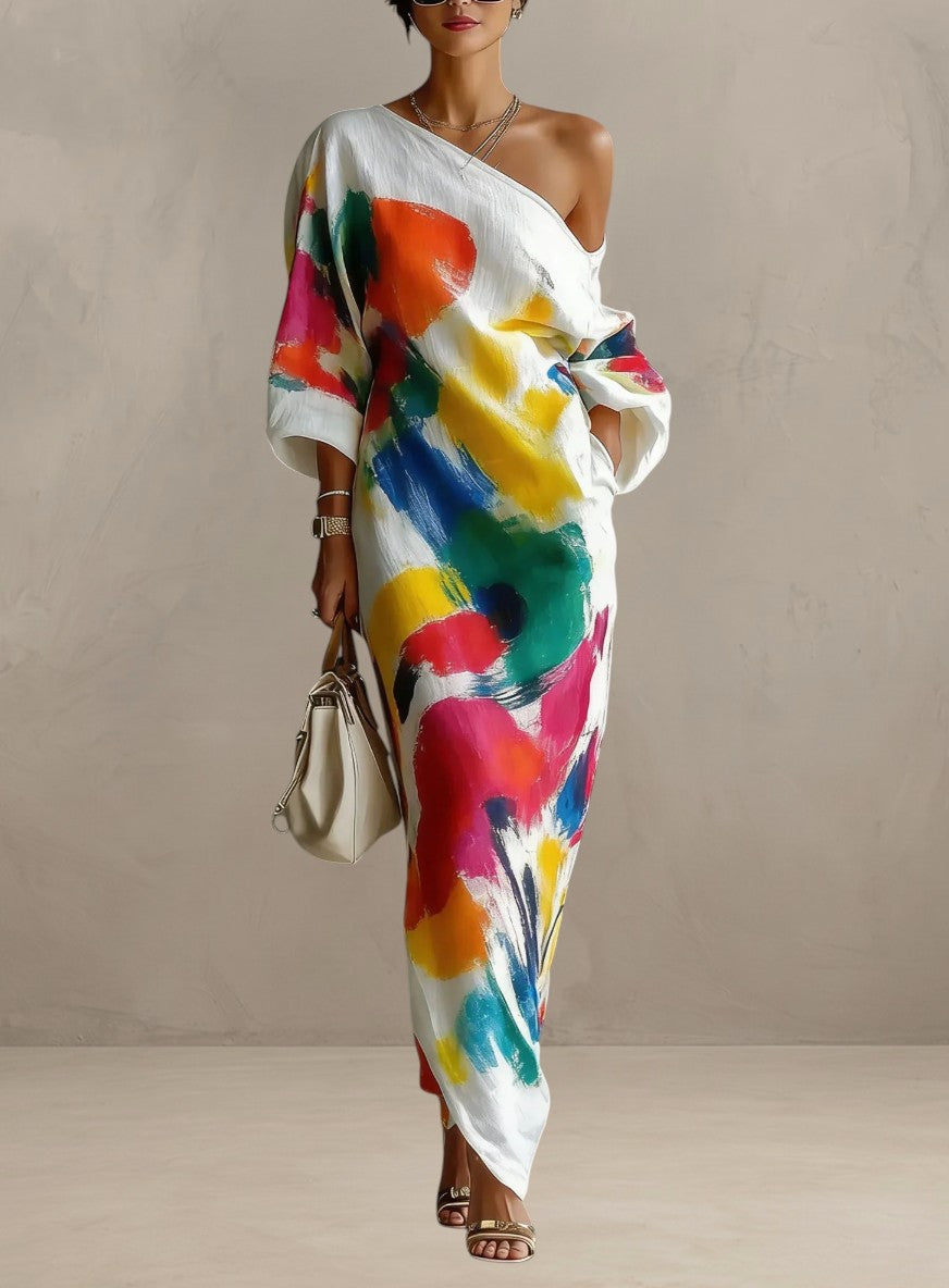 Women's One Shoulder Artistic Maxi Dress