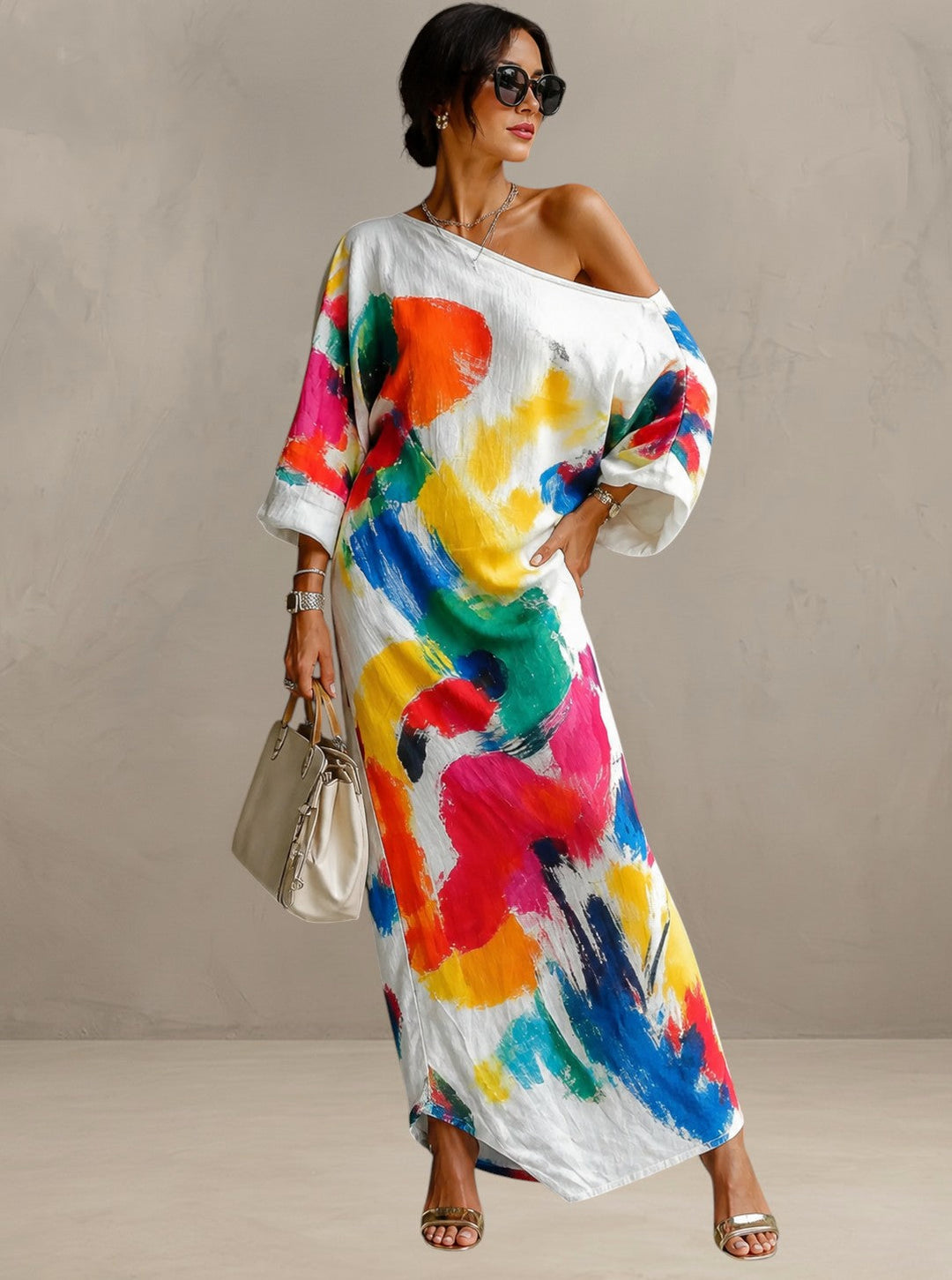 Women's One Shoulder Artistic Maxi Dress