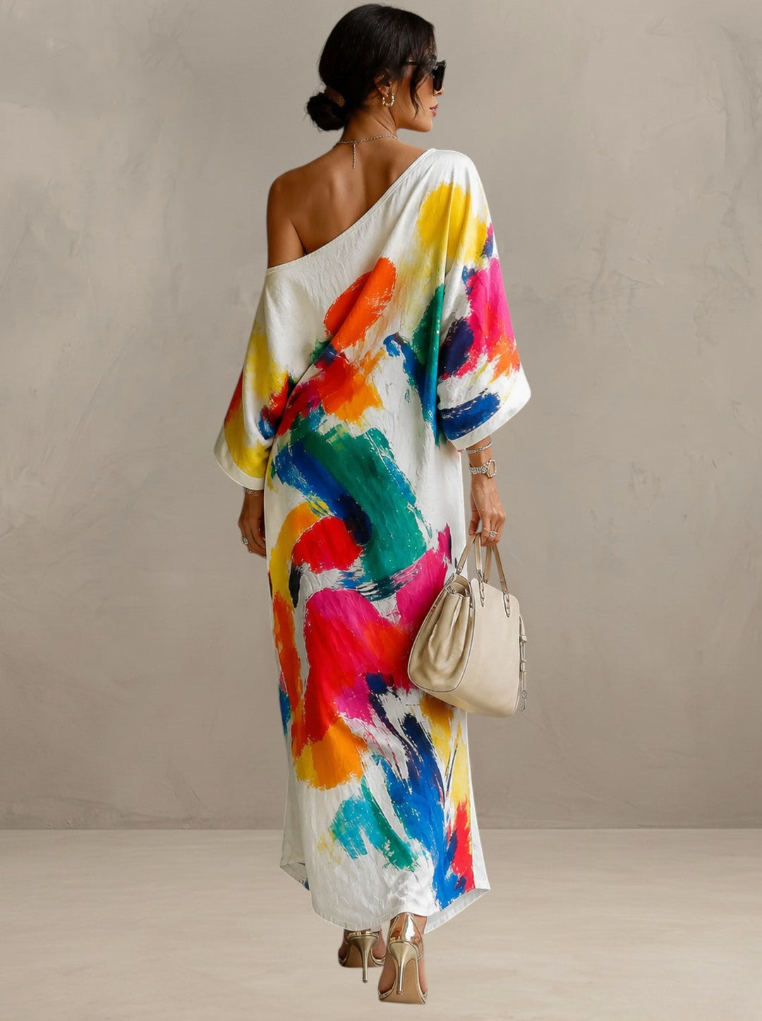 Women's One Shoulder Artistic Maxi Dress