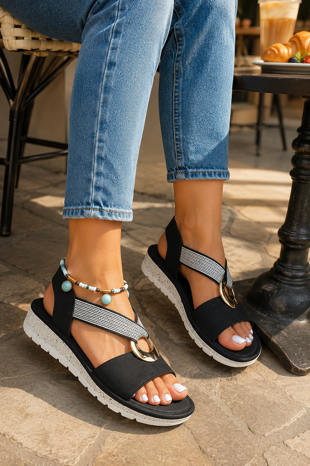 Women's Flat Sandals With Metal Buckle