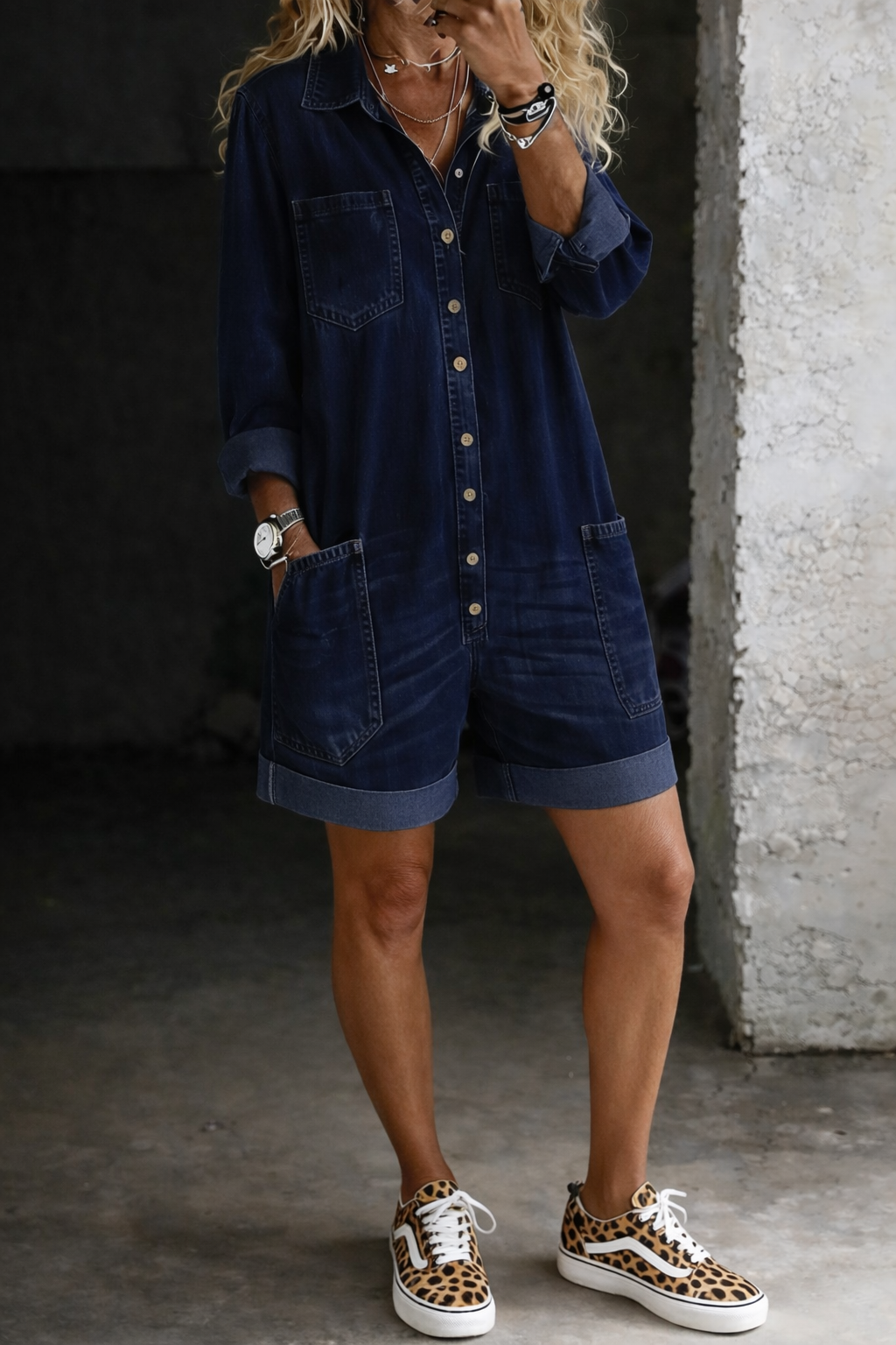Women's Casual Short Denim Jumpsuit