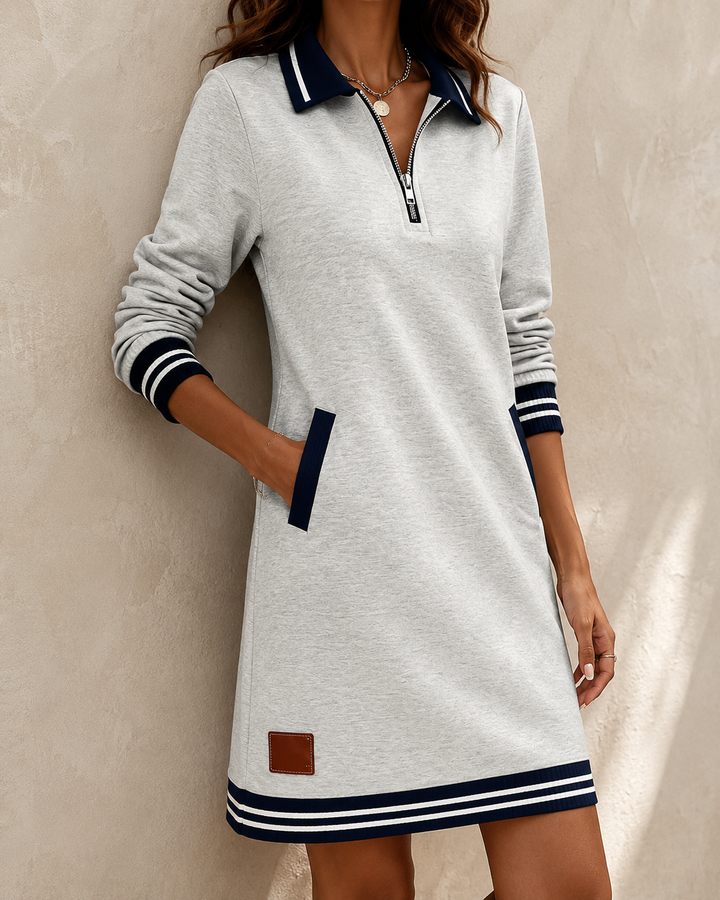 Women's Long Sleeve Cotton Dress With Pockets