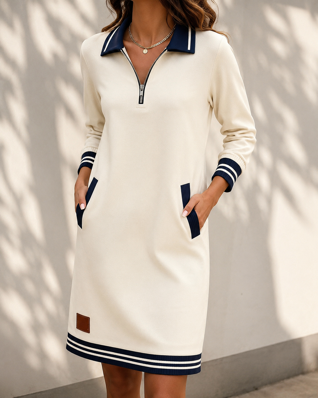 Women's Long Sleeve Cotton Dress With Pockets