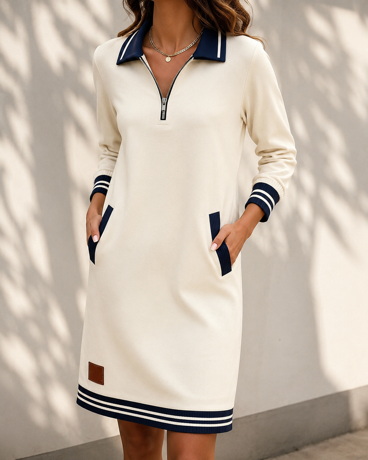 Women's Long Sleeve Cotton Dress With Pockets