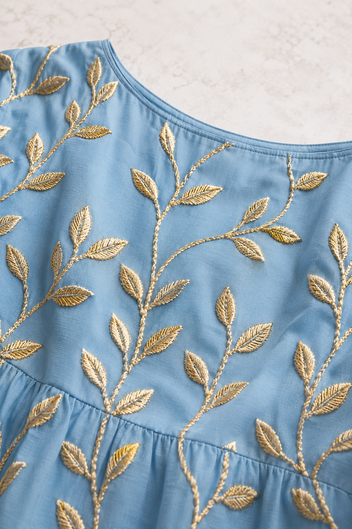 Plant & Flower Print Round Neck Midi Dress