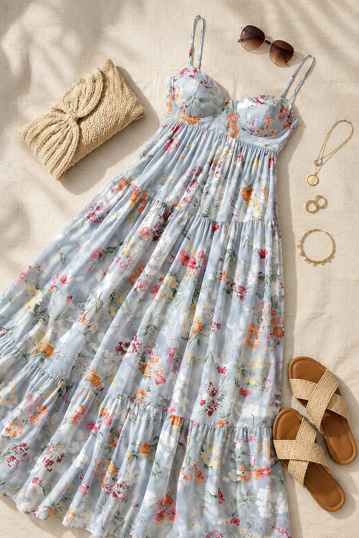 Women's Flared Printed Sleeveless Maxi Dress