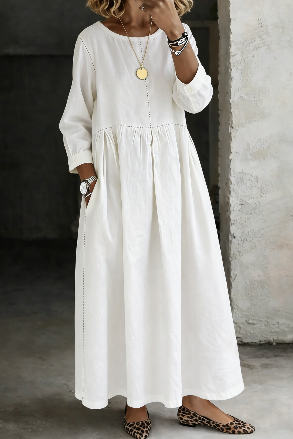 Women's Round Neck Long Sleeve Denim Dress