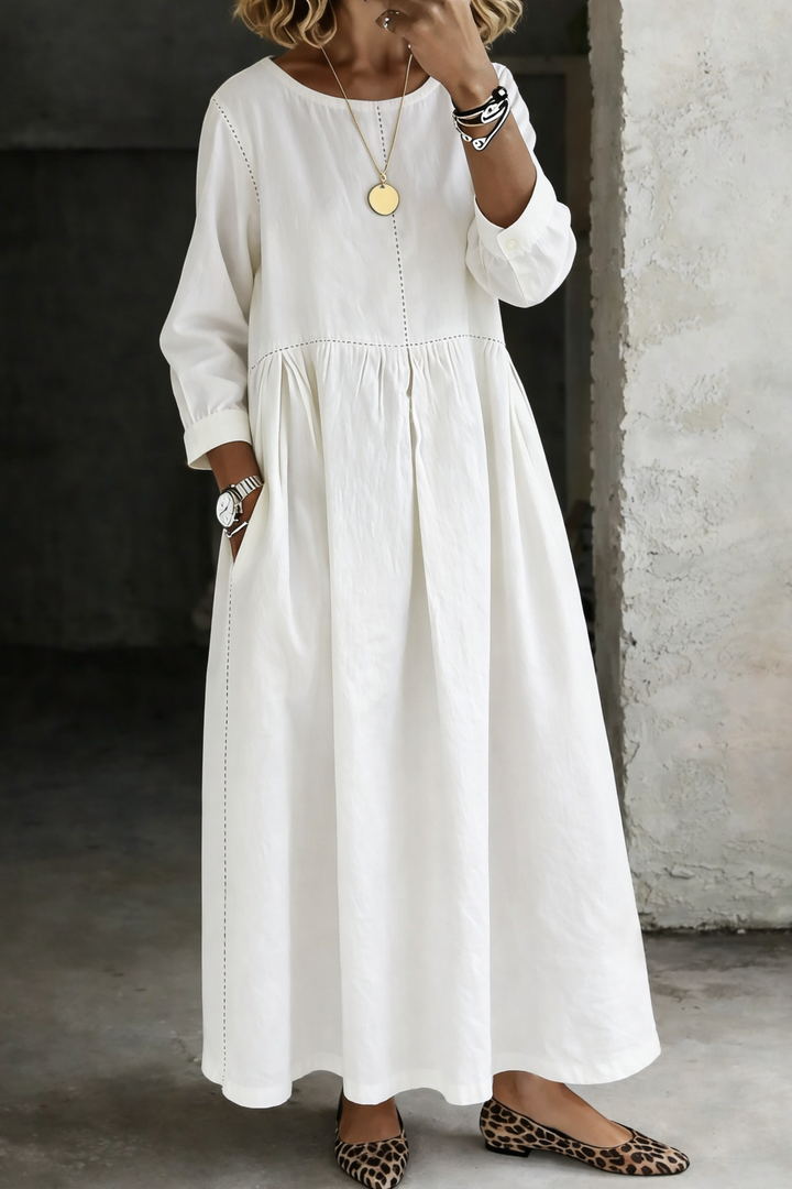 Women's Round Neck Long Sleeve Denim Dress