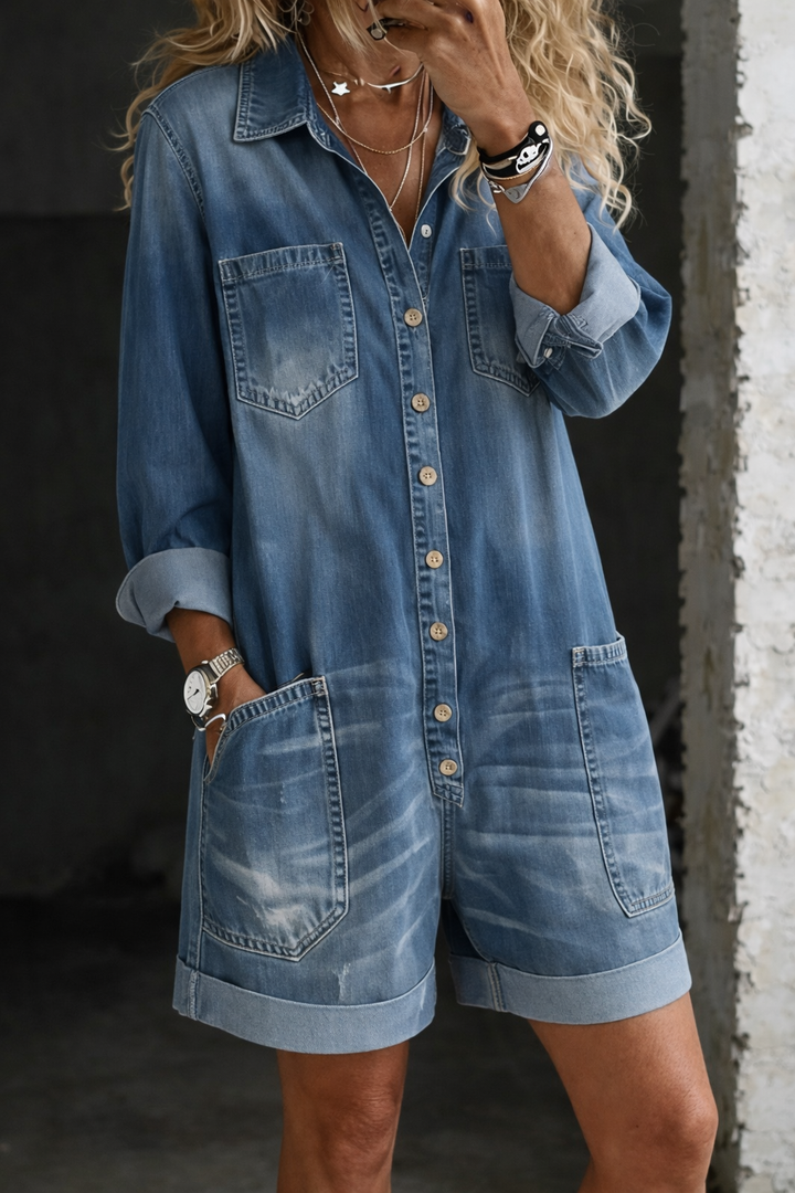 Women's Casual Short Denim Jumpsuit