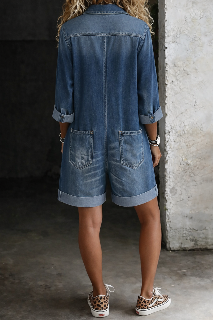 Women's Casual Short Denim Jumpsuit