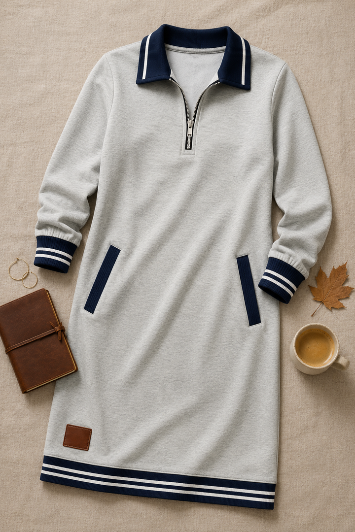 Women's Long Sleeve Cotton Dress With Pockets