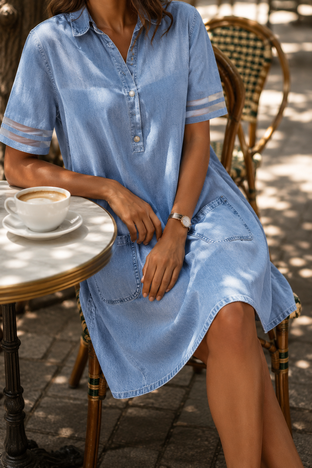 Women's Double Pocket Figure Flattering Denim Dress