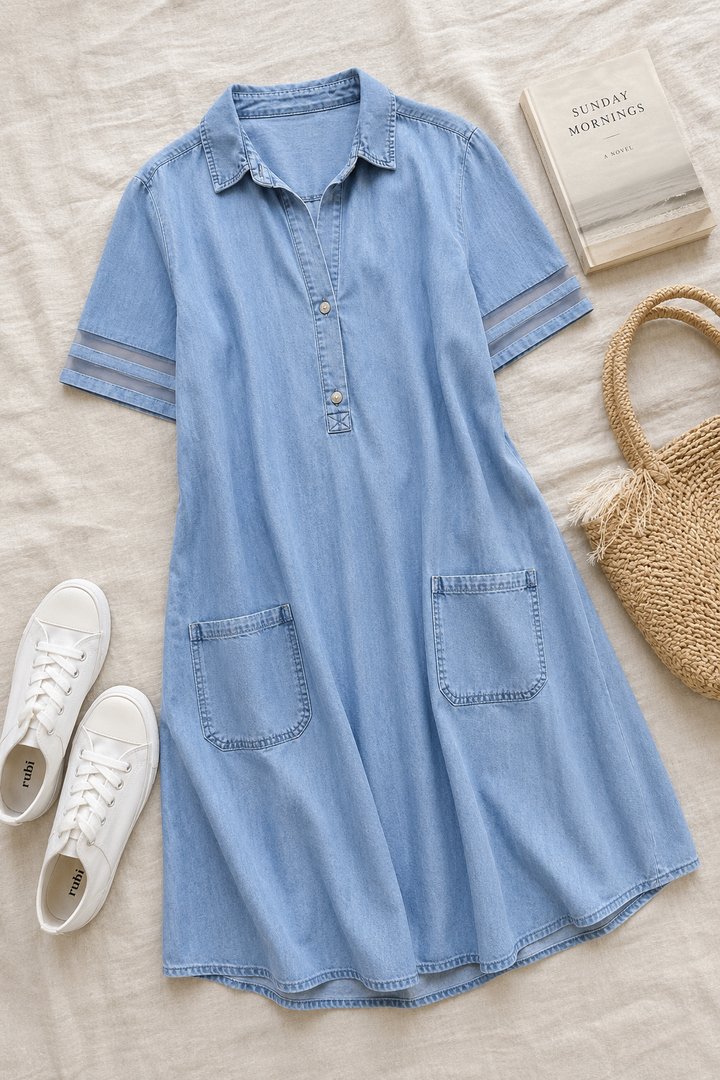 Women's Double Pocket Figure Flattering Denim Dress