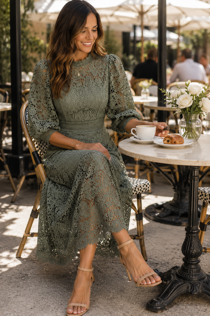 Women's Lantern Sleeve Stylish A-Line Midi Dress