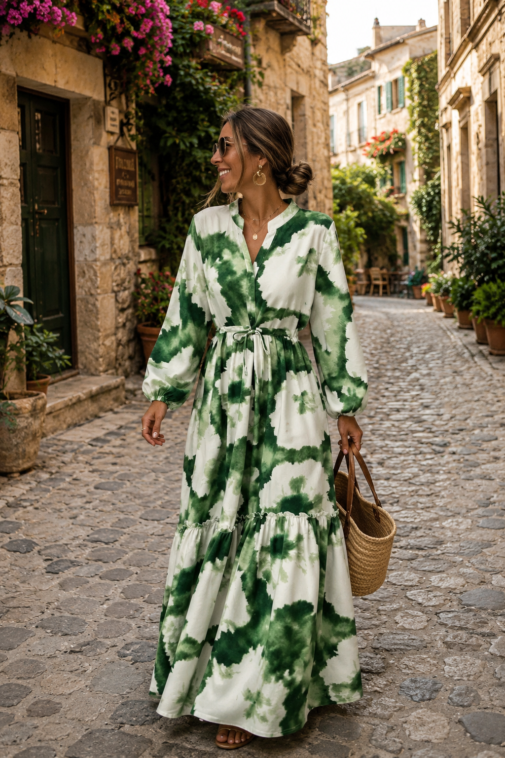 Women's Enchanted Flared Flow Tie-Waist Maxi Dress
