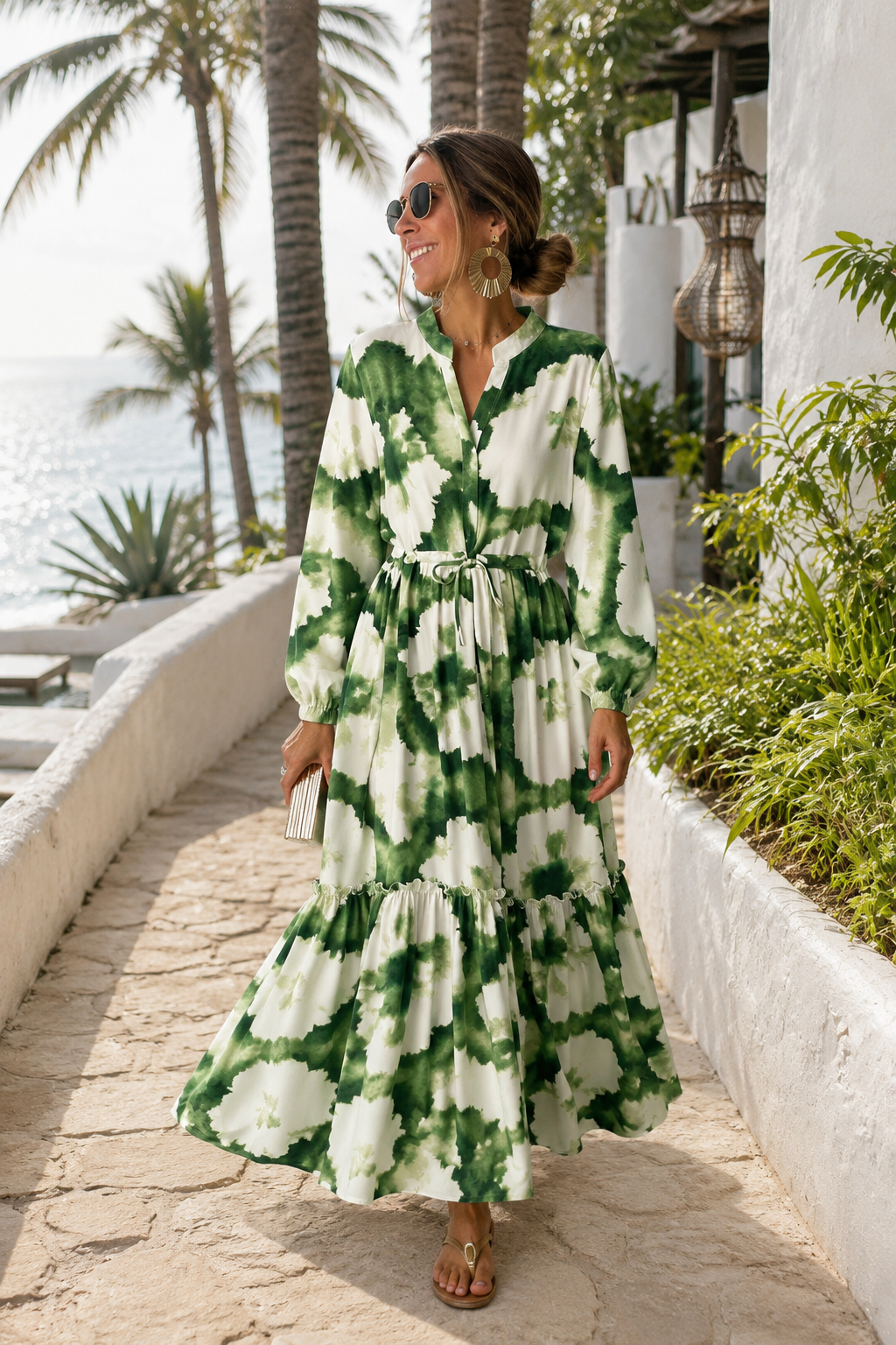 Women's Enchanted Flared Flow Tie-Waist Maxi Dress