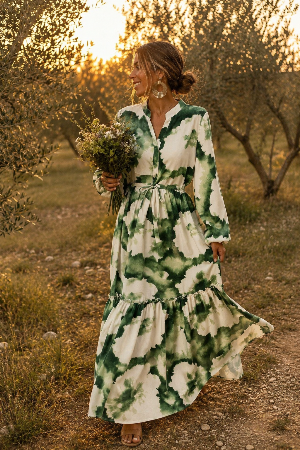 Women's Enchanted Flared Flow Tie-Waist Maxi Dress