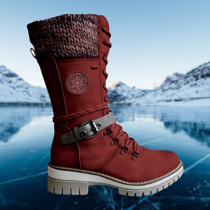 Women's lace-up winter boots with knitted cuff