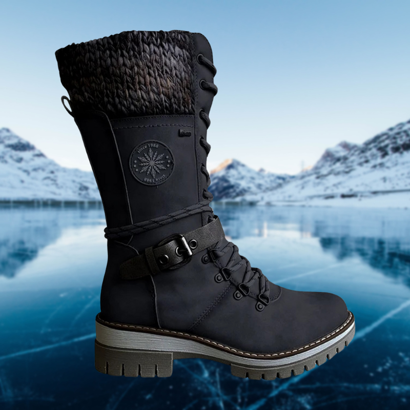 Women's lace-up winter boots with knitted cuff