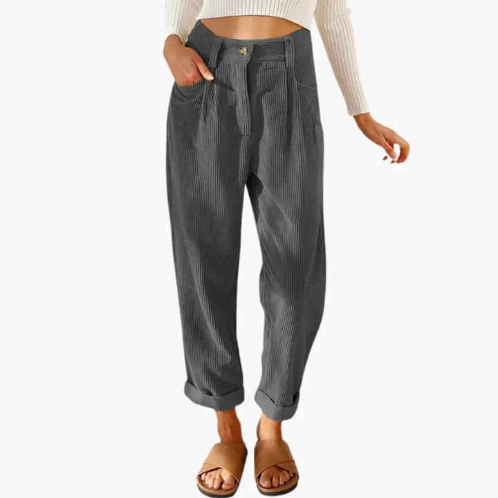 Women's Corduroy Pants with Waistband and Front Closure