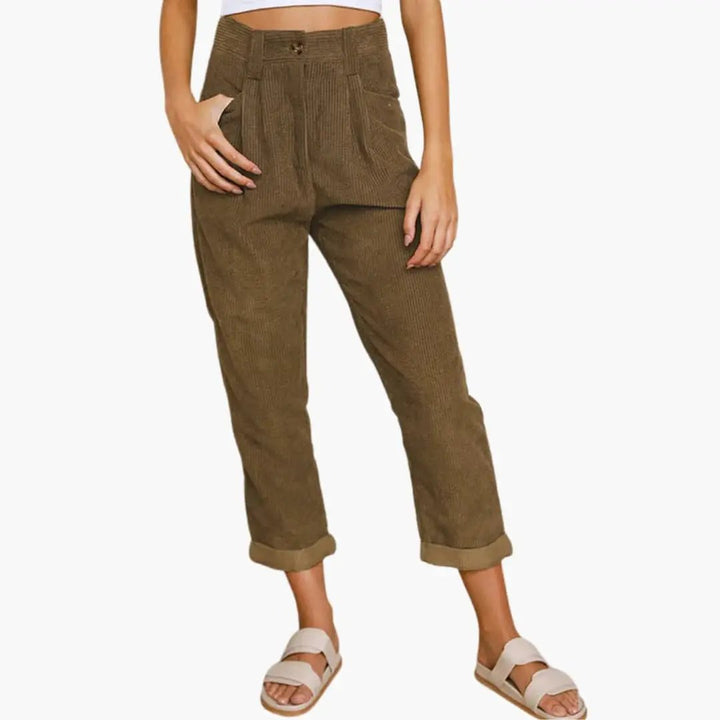 Women's Corduroy Pants with Waistband and Front Closure