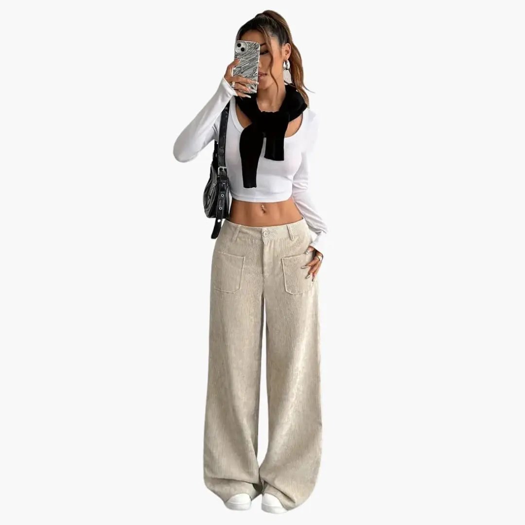 Women's Corduroy Pants with High Waist and Pockets