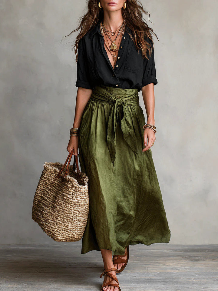 Women's Stylish Bow Waist Skirt Set